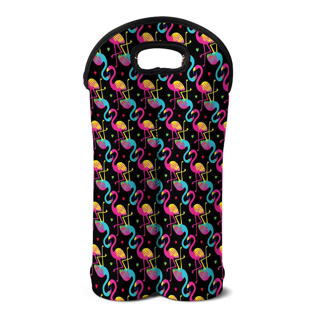 Colorful Flamingo Pattern Print Double Neoprene Wine Tote