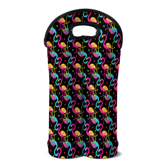 Colorful Flamingo Pattern Print Double Neoprene Wine Tote