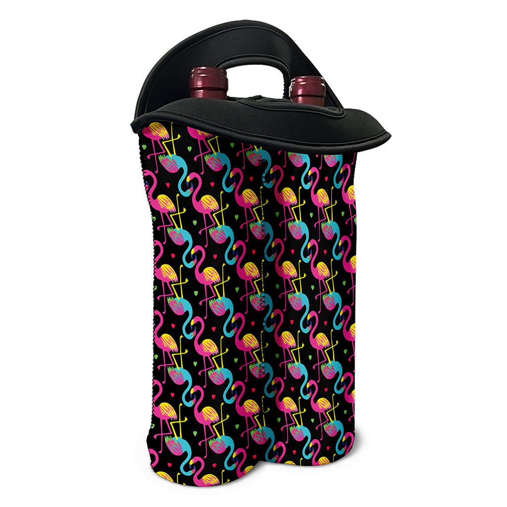 Colorful Flamingo Pattern Print Double Neoprene Wine Tote