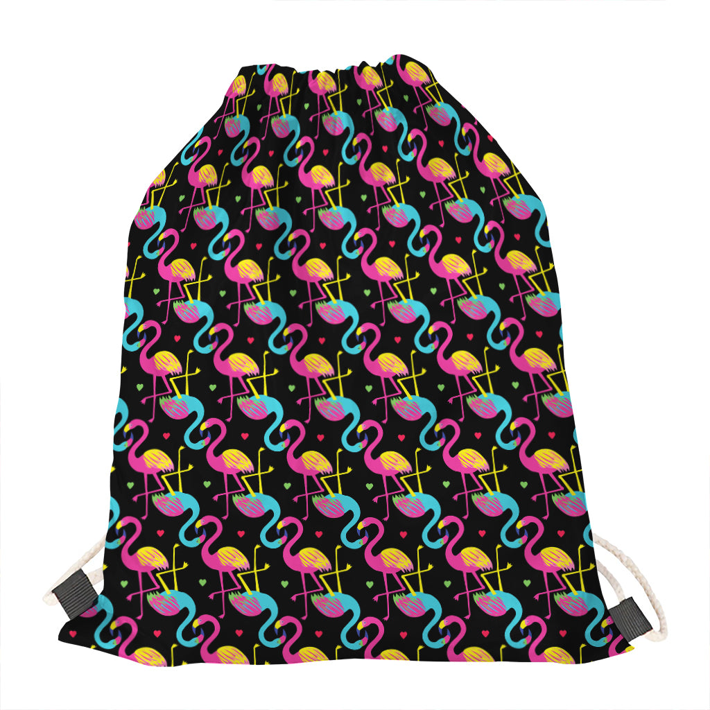 Colorful Flamingo Pattern Print Drawstring Bag