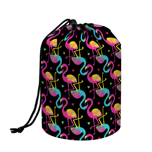 Colorful Flamingo Pattern Print Drawstring Makeup Bag
