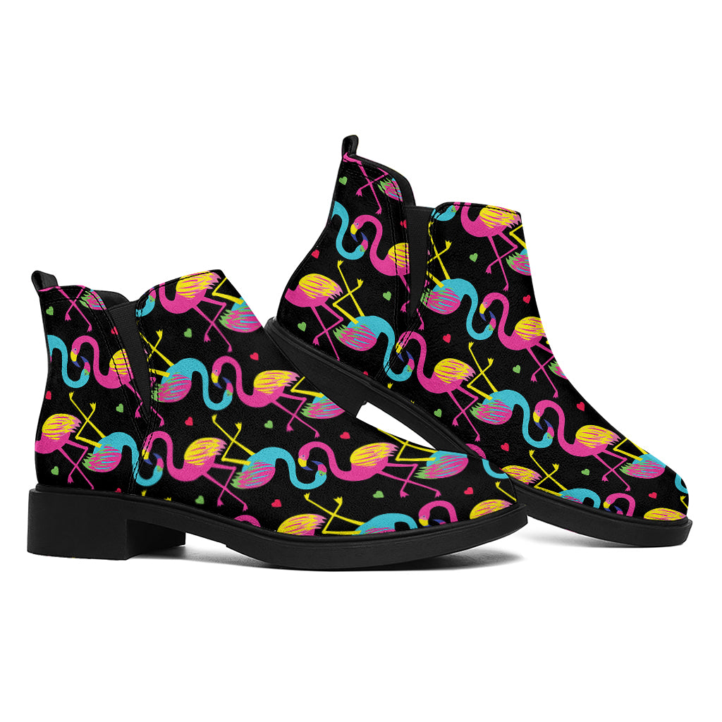 Colorful Flamingo Pattern Print Flat Ankle Boots