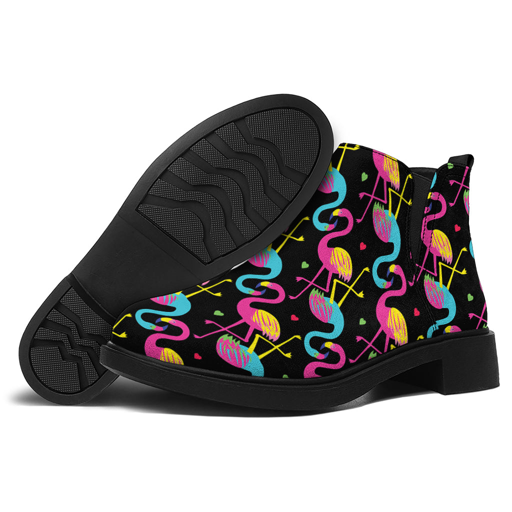 Colorful Flamingo Pattern Print Flat Ankle Boots