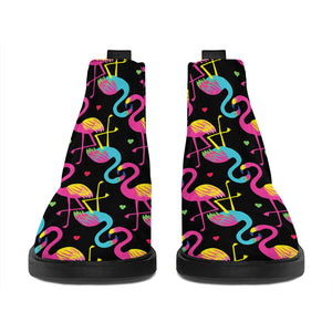 Colorful Flamingo Pattern Print Flat Ankle Boots