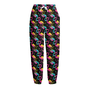 Colorful Flamingo Pattern Print Fleece Lined Knit Pants