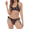 Colorful Flamingo Pattern Print Halter Scoop Tie Side Bikini