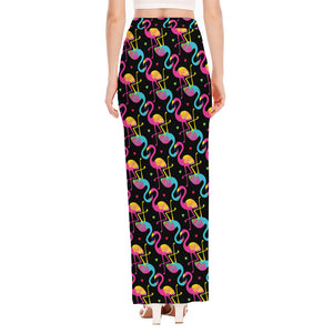 Colorful Flamingo Pattern Print High Slit Maxi Skirt