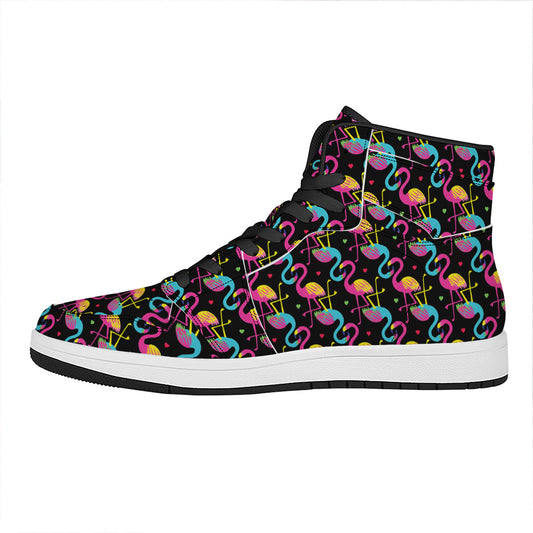 Colorful Flamingo Pattern Print High Top Leather Sneakers