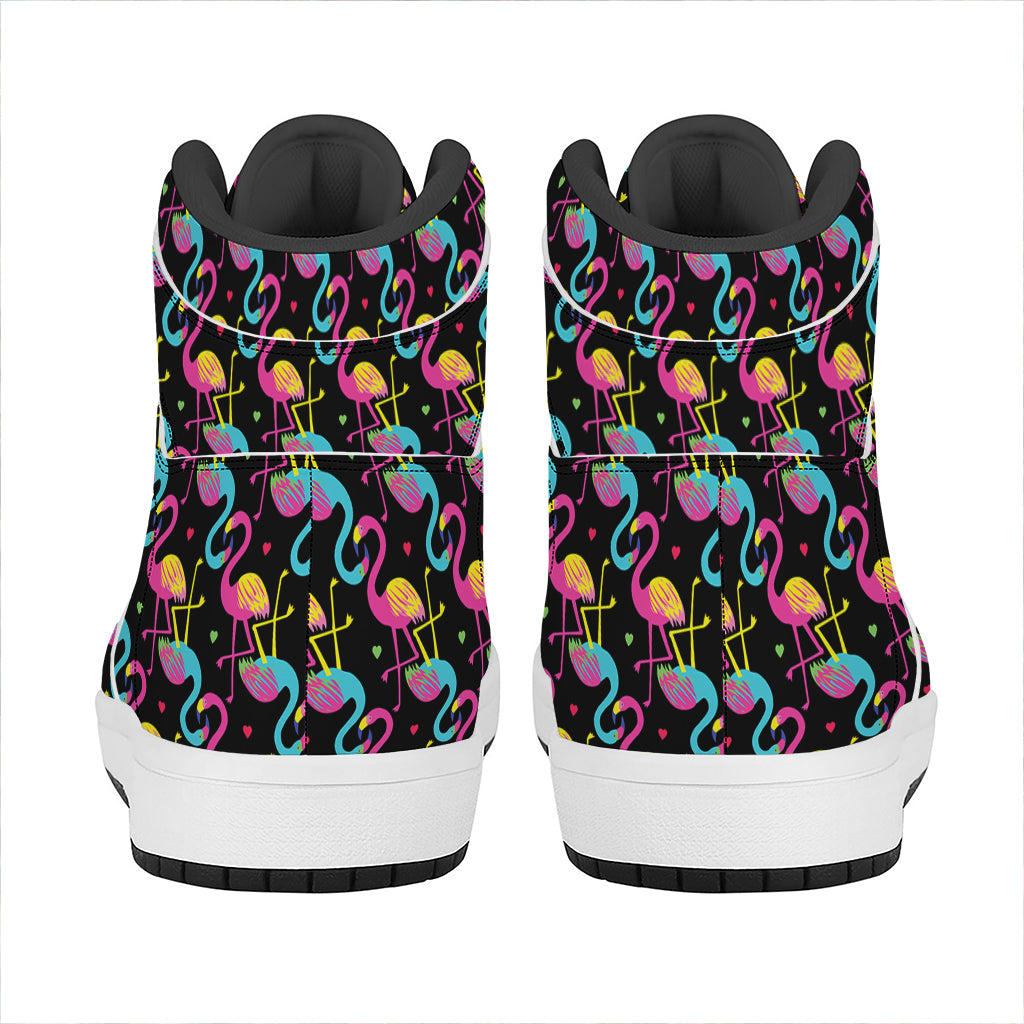 Colorful Flamingo Pattern Print High Top Leather Sneakers