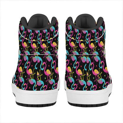 Colorful Flamingo Pattern Print High Top Leather Sneakers