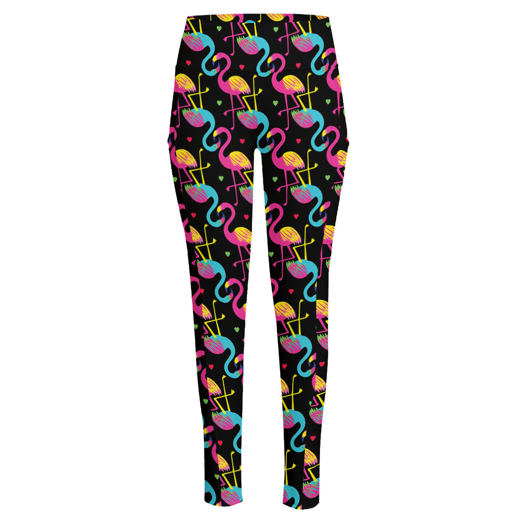 Colorful Flamingo Pattern Print High-Waisted Pocket Leggings