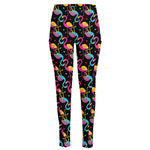 Colorful Flamingo Pattern Print High-Waisted Pocket Leggings