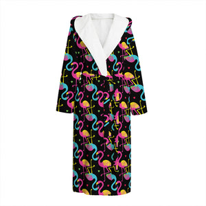 Colorful Flamingo Pattern Print Hooded Bathrobe