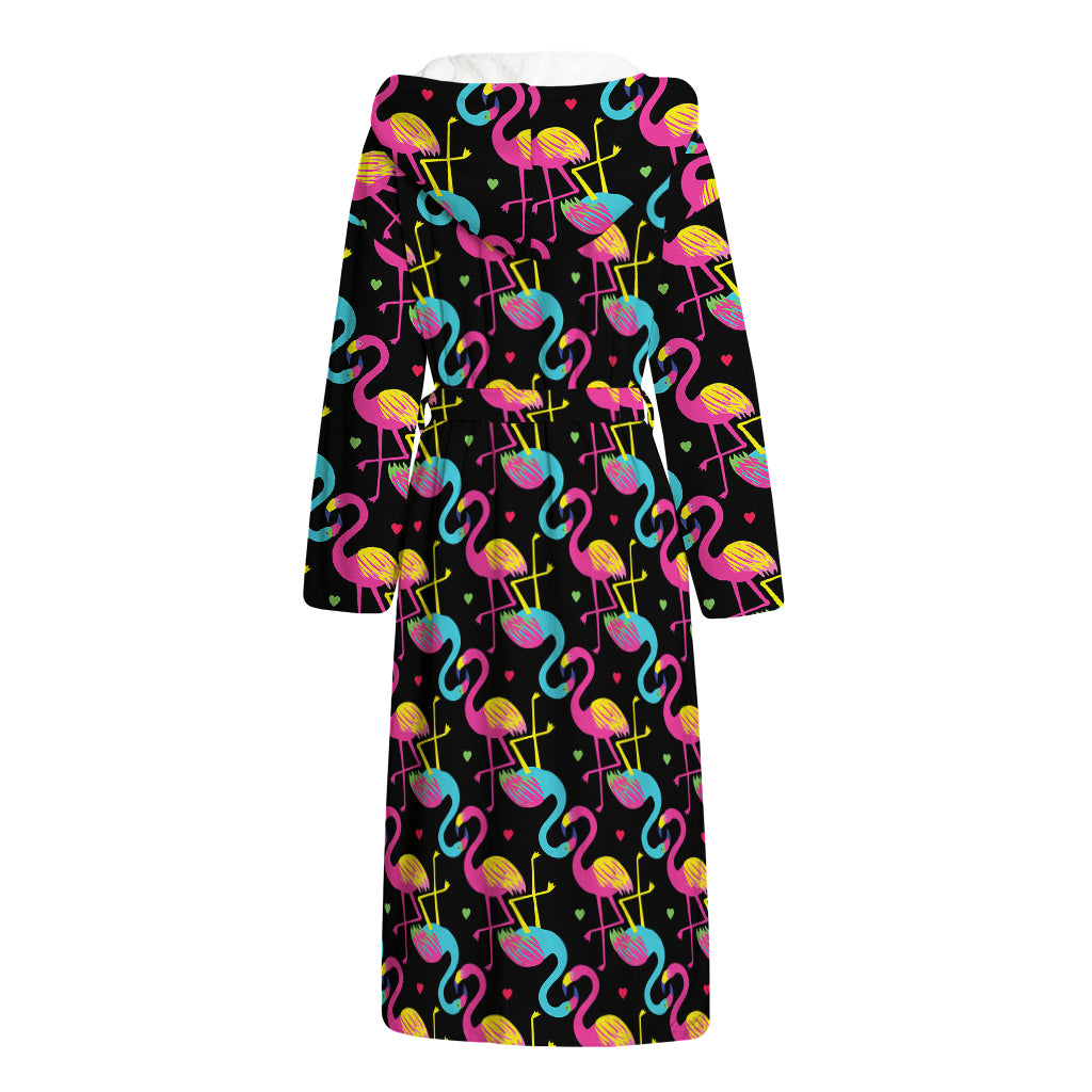 Colorful Flamingo Pattern Print Hooded Bathrobe