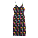 Colorful Flamingo Pattern Print Jersey Midi Cami Dress