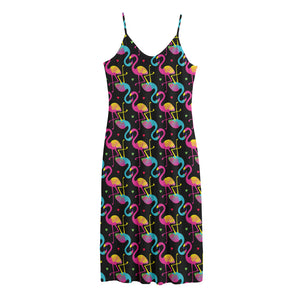 Colorful Flamingo Pattern Print Jersey Midi Cami Dress