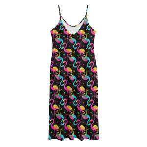 Colorful Flamingo Pattern Print Jersey Midi Cami Dress