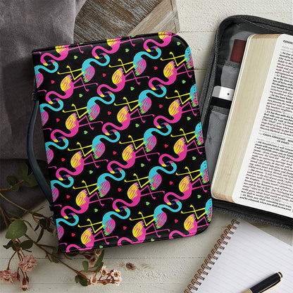 Colorful Flamingo Pattern Print Leather Bible Cover