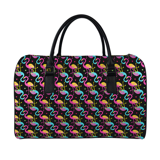 Colorful Flamingo Pattern Print Leather Duffle Bag