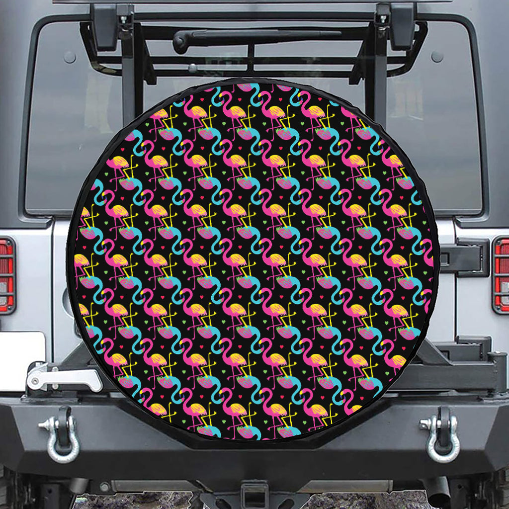 Colorful Flamingo Pattern Print Leather Spare Tire Cover