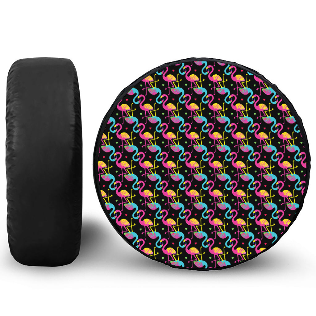 Colorful Flamingo Pattern Print Leather Spare Tire Cover