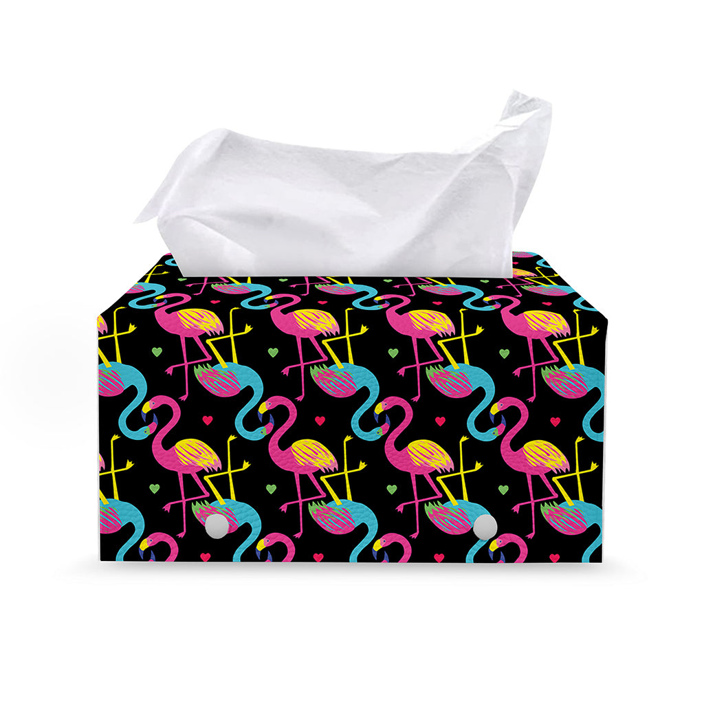 Colorful Flamingo Pattern Print Leather Tissue Box Cover