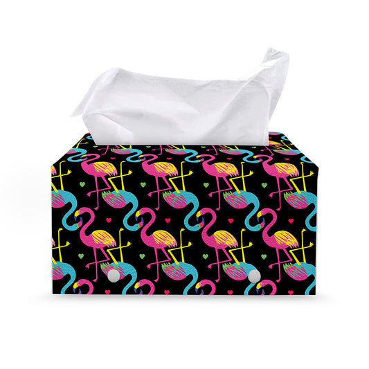 Colorful Flamingo Pattern Print Leather Tissue Box Cover