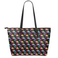 Colorful Flamingo Pattern Print Leather Tote Bag With Zipper