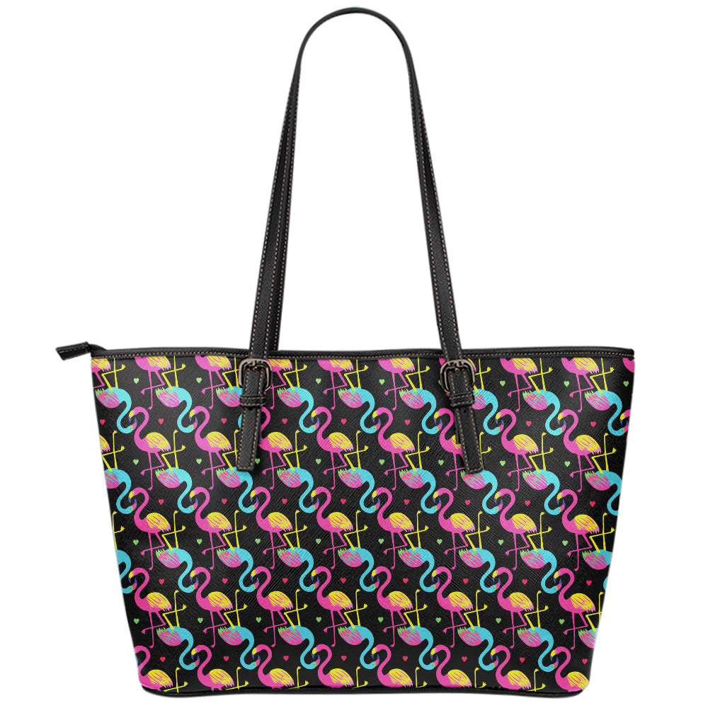 Colorful Flamingo Pattern Print Leather Tote Bag