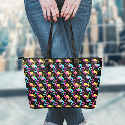 Colorful Flamingo Pattern Print Leather Tote Bag