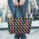 Colorful Flamingo Pattern Print Leather Tote Bag