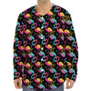 Colorful Flamingo Pattern Print Long Sleeve Baseball Jersey