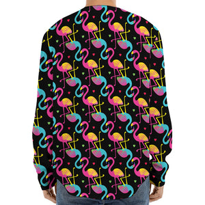 Colorful Flamingo Pattern Print Long Sleeve Baseball Jersey