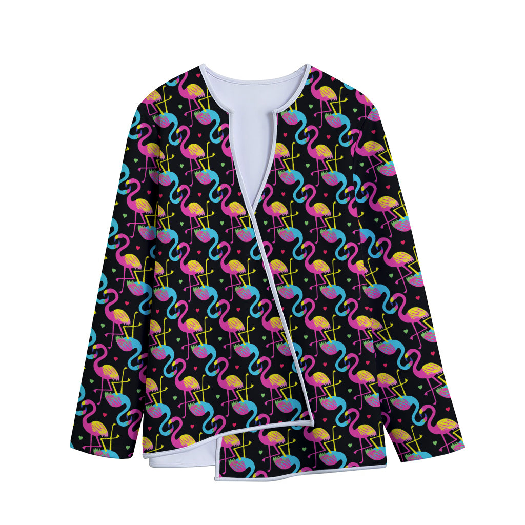 Colorful Flamingo Pattern Print Long Sleeve Short Coat