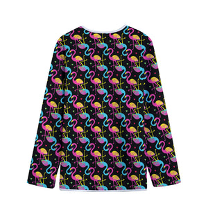 Colorful Flamingo Pattern Print Long Sleeve Short Coat