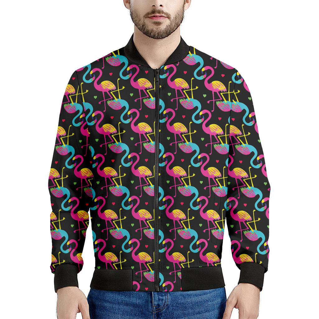 Colorful Flamingo Pattern Print Men's Bomber Jacket