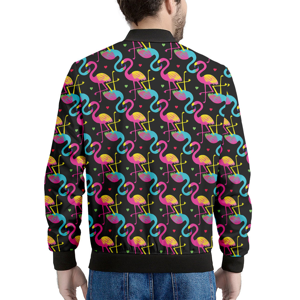 Colorful Flamingo Pattern Print Men's Bomber Jacket