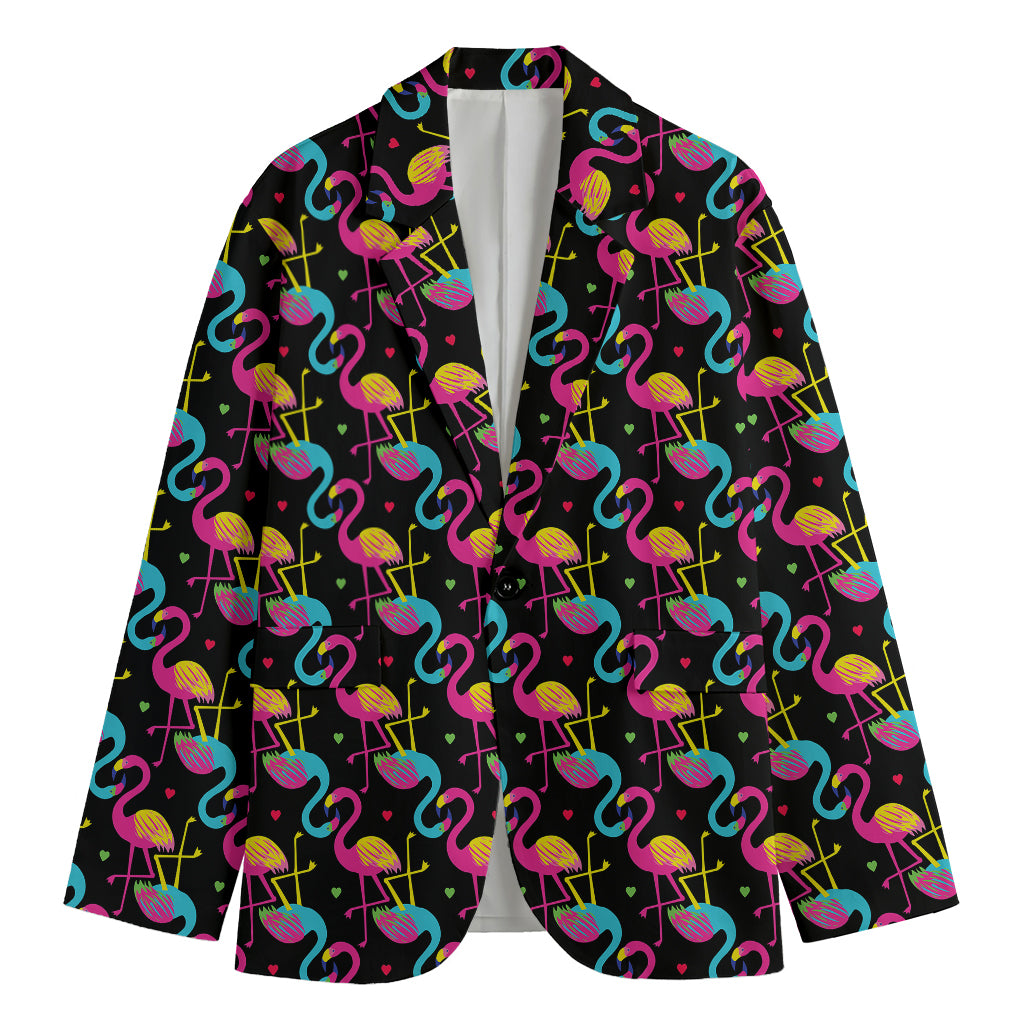 Colorful Flamingo Pattern Print Men's Cotton Blazer