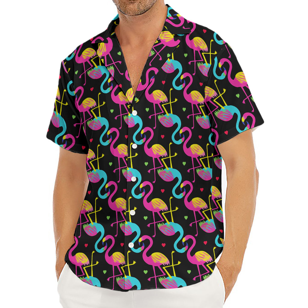 Colorful Flamingo Pattern Print Men's Deep V-Neck Shirt