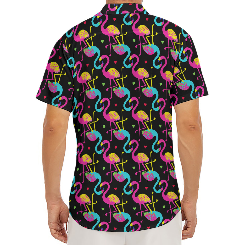 Colorful Flamingo Pattern Print Men's Deep V-Neck Shirt