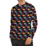 Colorful Flamingo Pattern Print Men's Long Sleeve Rash Guard