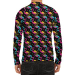 Colorful Flamingo Pattern Print Men's Long Sleeve Rash Guard