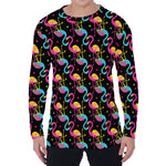 Colorful Flamingo Pattern Print Men's Long Sleeve T-Shirt