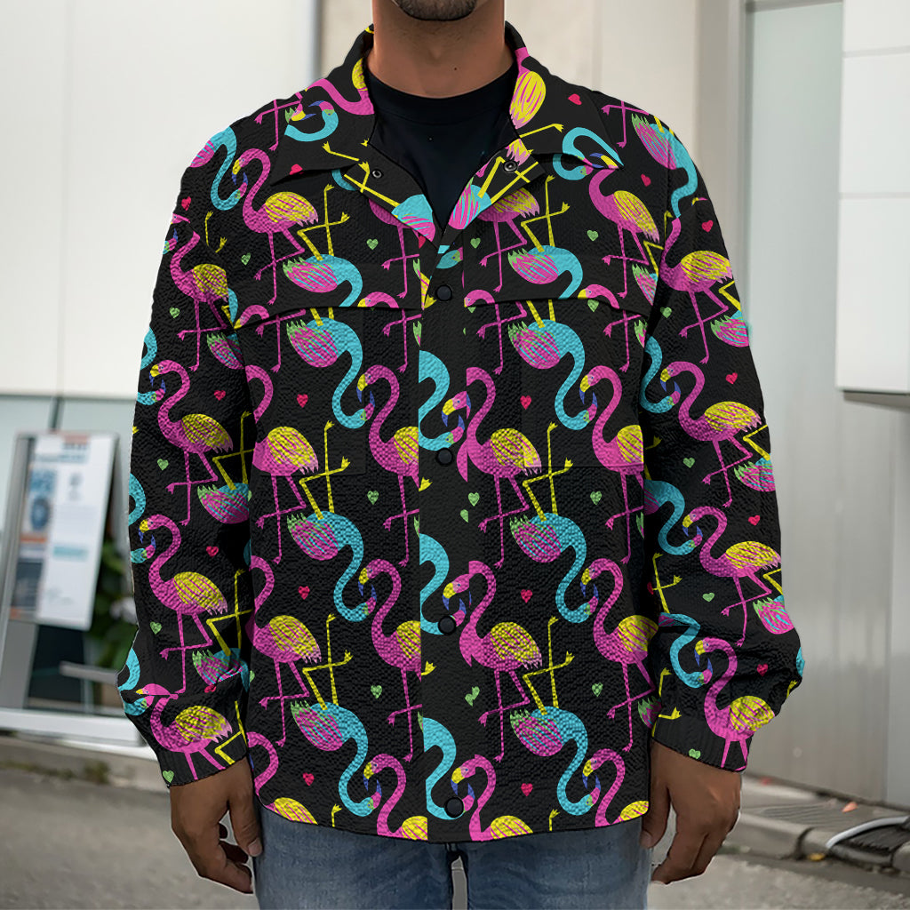 Colorful Flamingo Pattern Print Men's Shirt Jacket