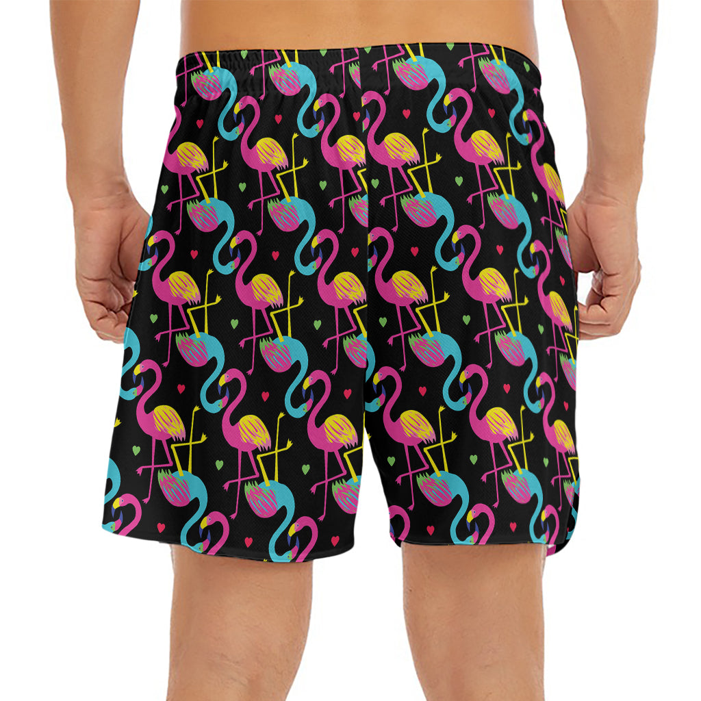 Colorful Flamingo Pattern Print Men's Split Running Shorts