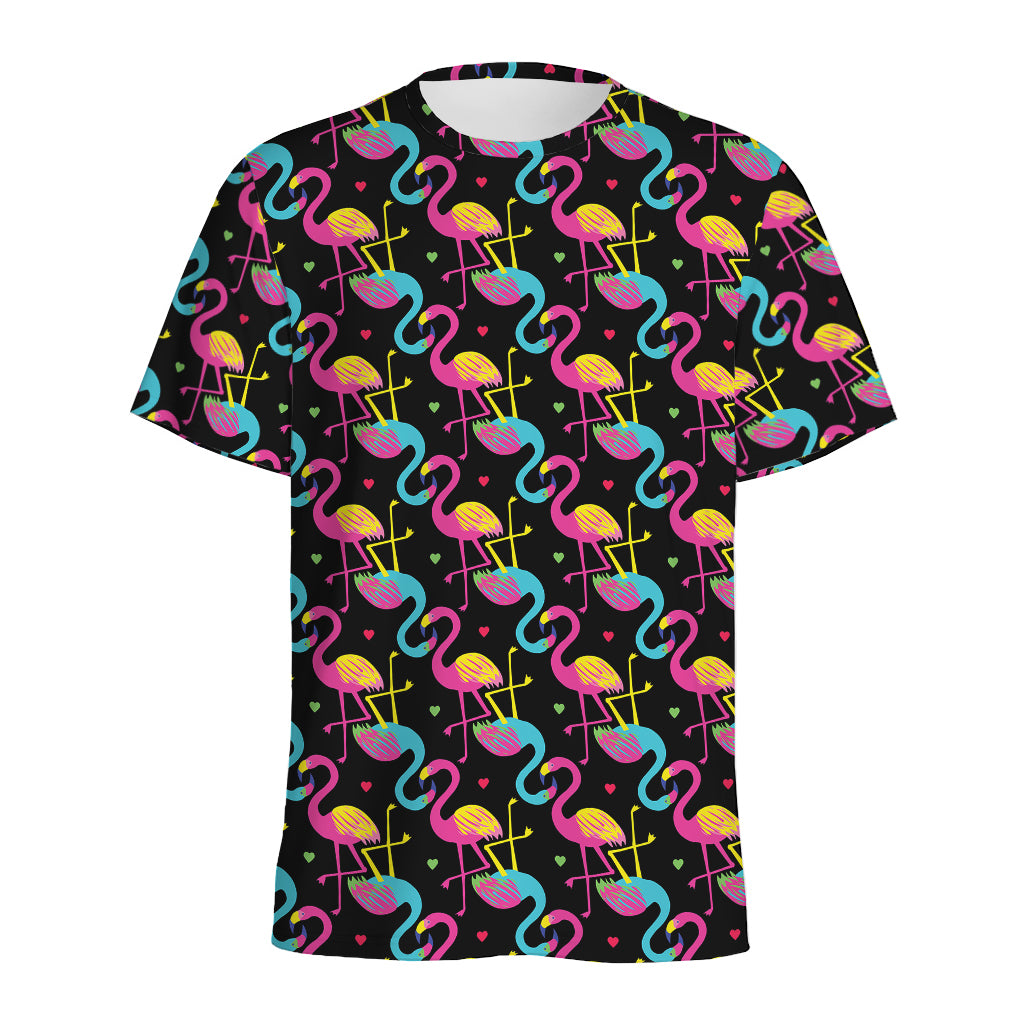 Colorful Flamingo Pattern Print Men's Sports T-Shirt