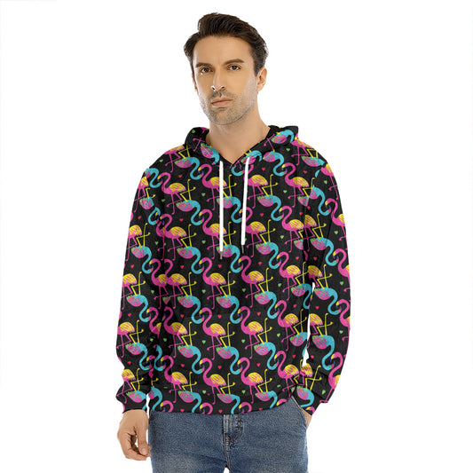 Colorful Flamingo Pattern Print Men's Velvet Pullover Hoodie