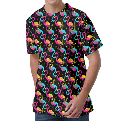 Colorful Flamingo Pattern Print Men's Velvet T-Shirt