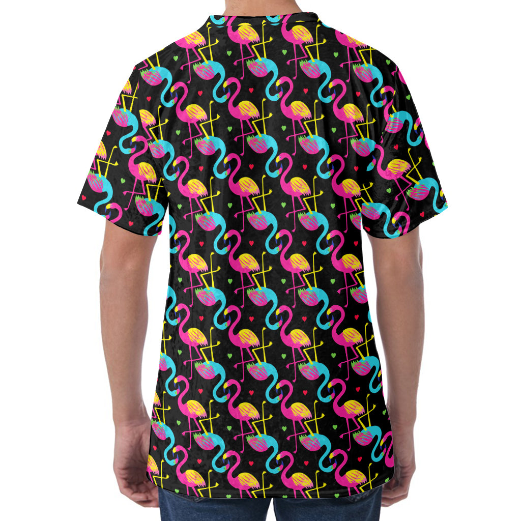 Colorful Flamingo Pattern Print Men's Velvet T-Shirt