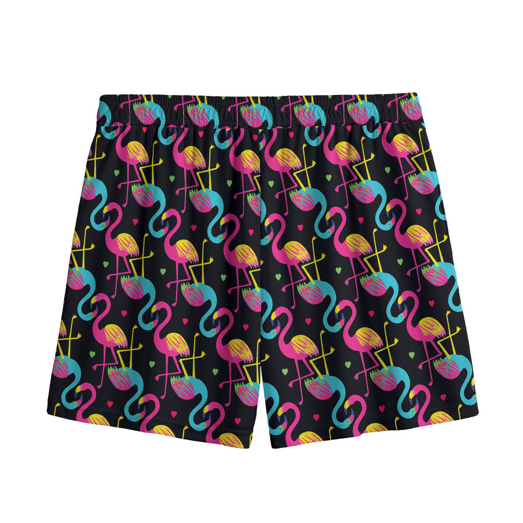 Colorful Flamingo Pattern Print Mesh Shorts